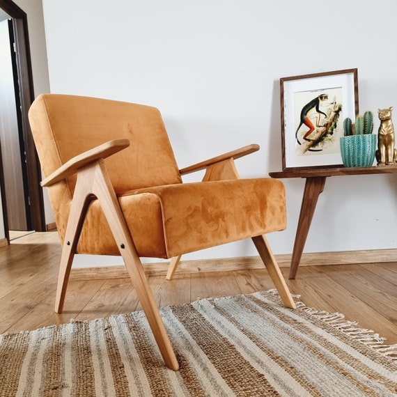 Accent Chair, Burnt Orange Velvet, Compass Frame, Exposed Hardware