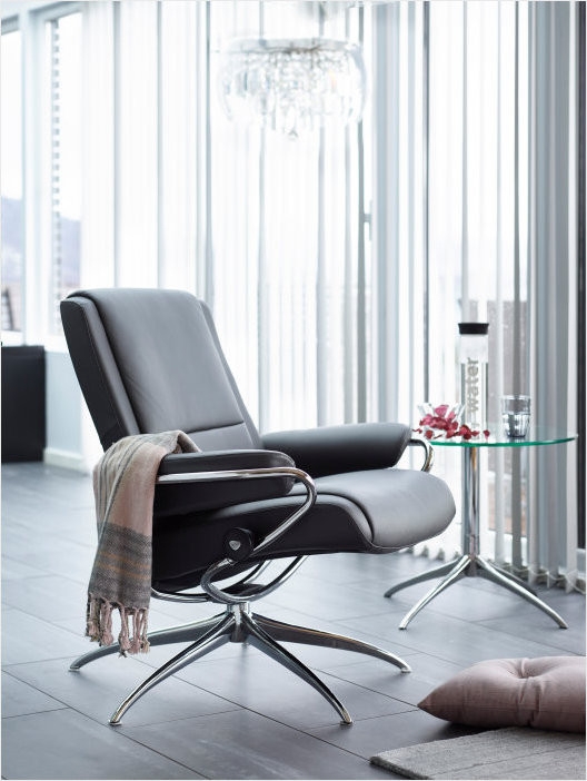 Accent Chair Charcoal Grey Polished Star Base High Base Curved Arms