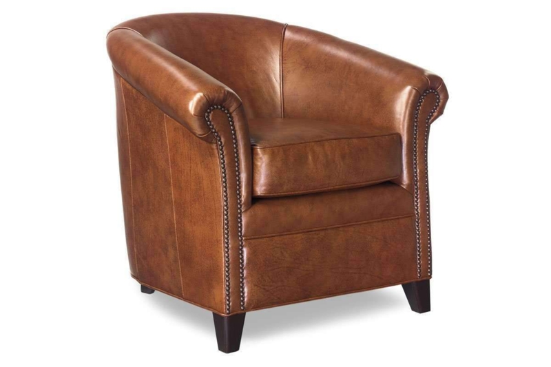 Accent Chair Cognac Leather Nailhead Trim Tub Style Barrel Back