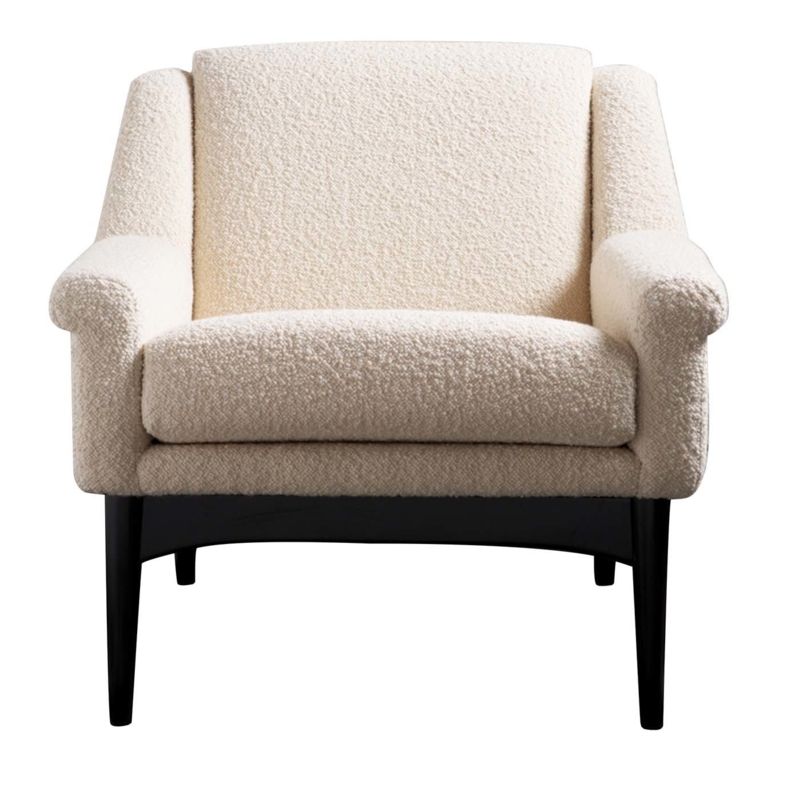 Accent Chair Cream Bouclé, Arched Base Frame, Tapered Dark Legs