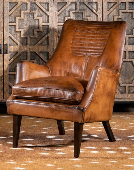 Accent Chair Decorative Boot Stitching Cognac Brown Tapered Legs