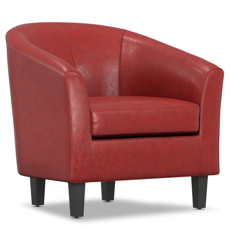 Accent Chair Deep Red Vegan Leather Pebbled Tub Style Vertical Seams