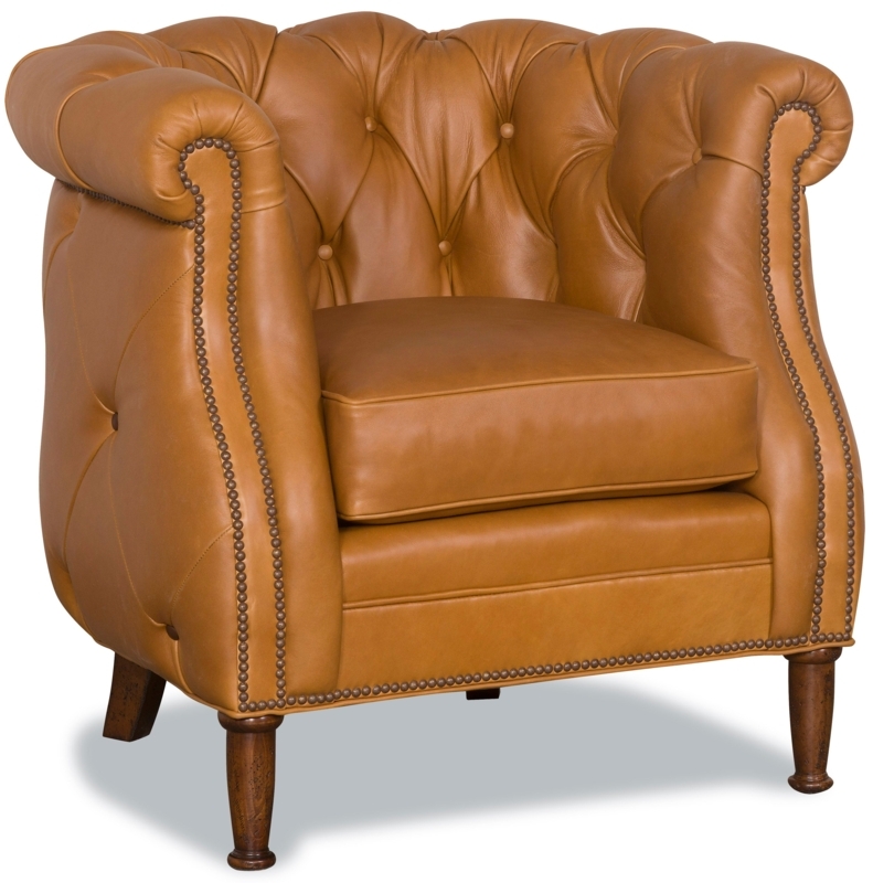 Accent Chair Diamond Tufted Cognac Leather Nailhead Trim Rolled Arms