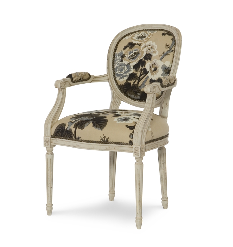 Accent Chair featuring Large-Scale Botanical Floral Print and Whitewash
