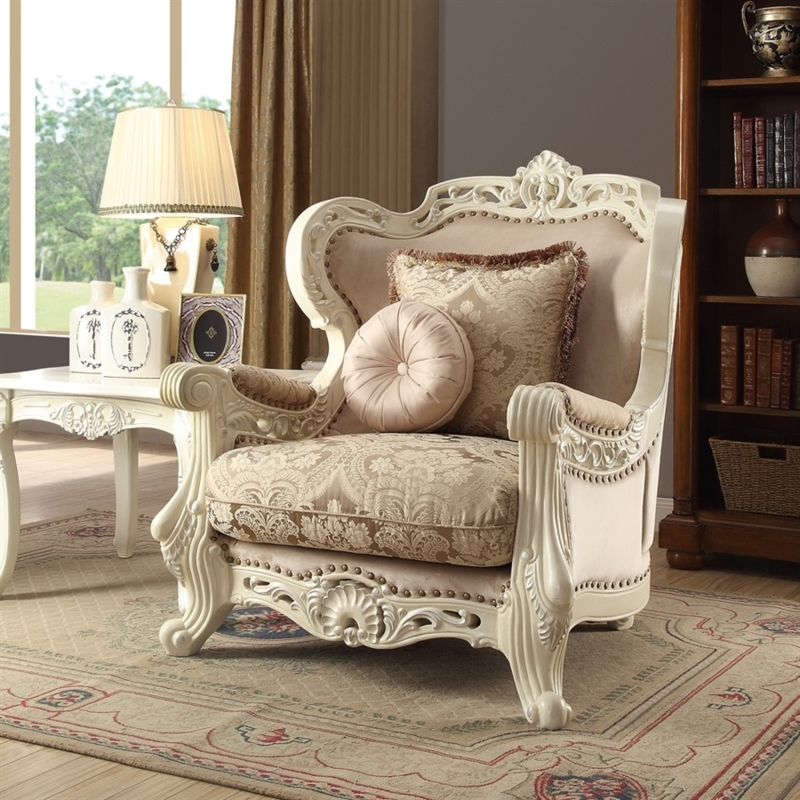 Accent Chair featuring Shell Motif Apron and Damask Pattern
