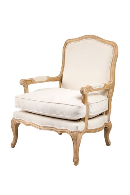 Accent Chair: French Provincial Scalloped Base Limed Wood Oatmeal
