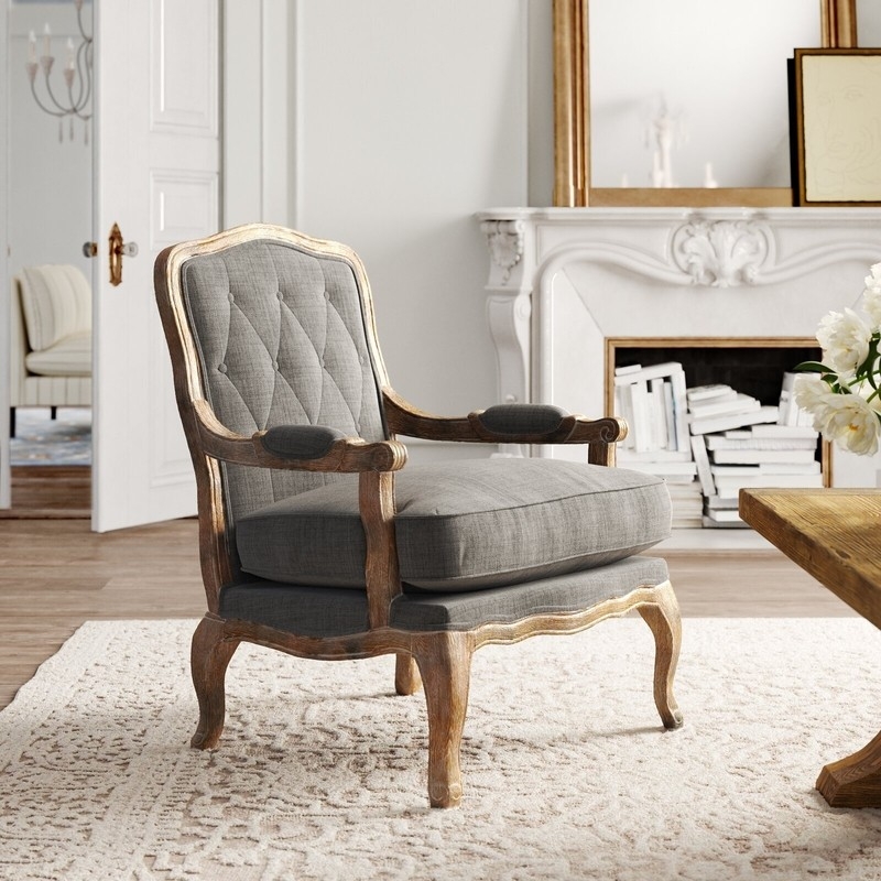 Accent Chair French Provincial Style, Diamond Tufted, Weathered Wood