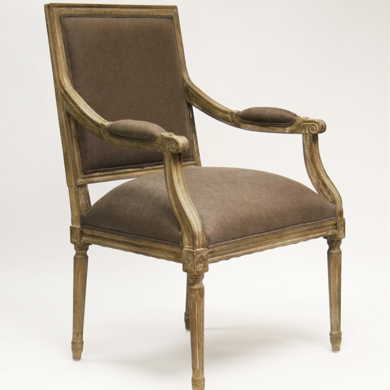 Accent Chair in Mocha Brown Upholstery with Distressed Wood Frame