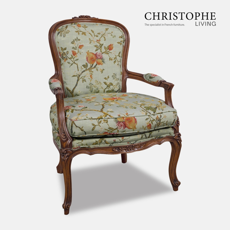 Accent Chair in Sage Green Botanical Jacquard Fabric