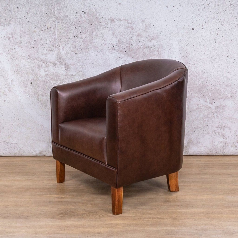 Accent Chair Leather-Like Chocolate Brown Curved Back Tapered Legs