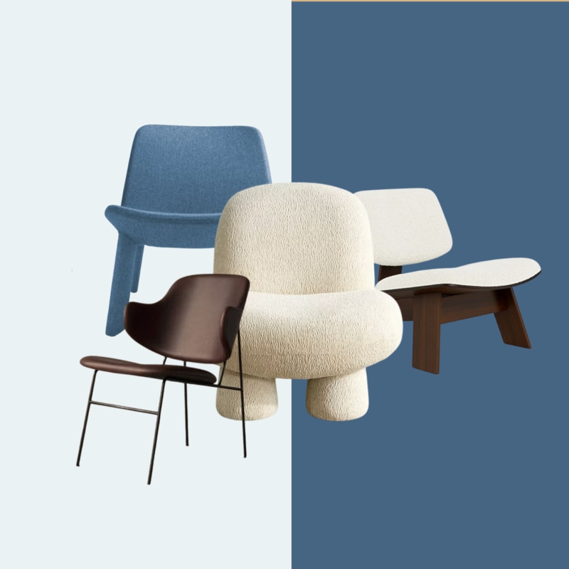 Accent Chair Low-Slung Frame, Textured Bouclé, Chunky Legs, Cream