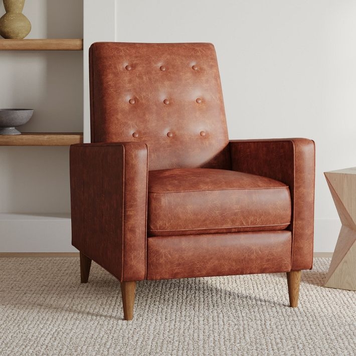 Accent Chair, Mid-Century Button Tufted Saddle Brown