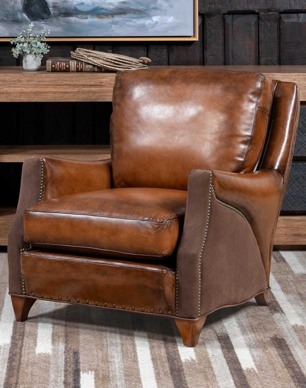 Accent Chair Mixed Upholstery Full Grain Leather Suede Western