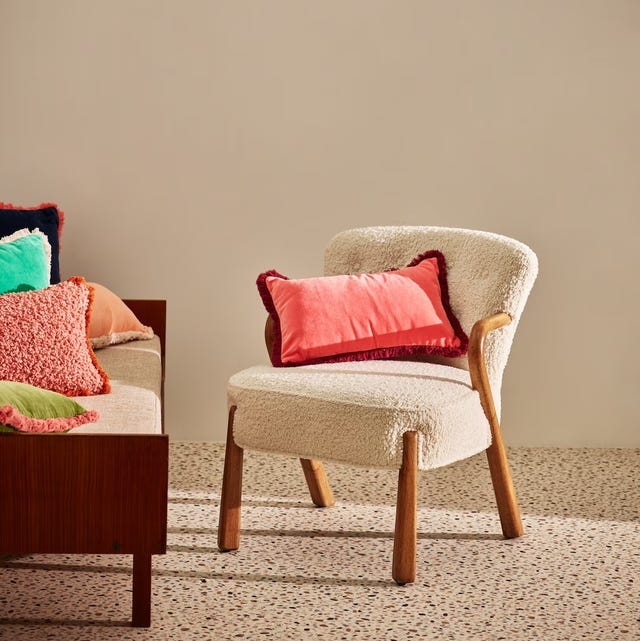 Accent Chair Off-White Bouclé, Tapered Wood Legs, Curved Backrest