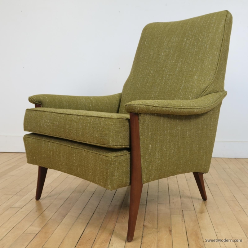 Accent Chair Olive Green Fabric Angled Legs Vintage Style Mid-Century