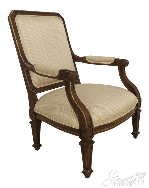 Accent Chair: Oversized Open Back Louis XVI Beige Pinstripe