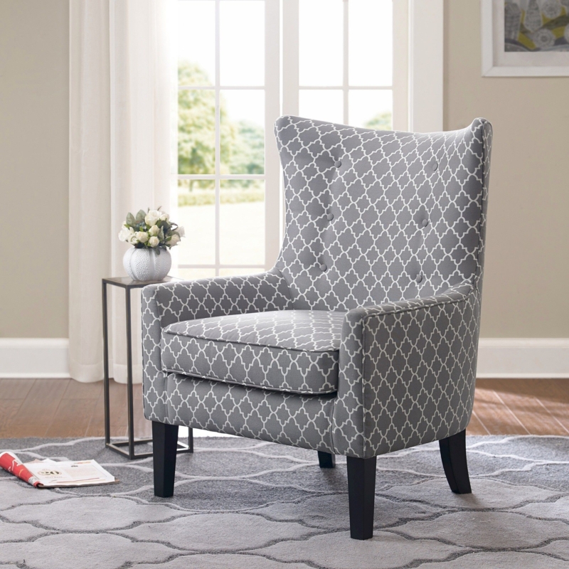 Accent Chair Quatrefoil Pattern, Wingback Silhouette, Narrow Arms