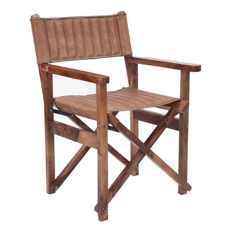 Accent Chair Ribbed Upholstery Cognac Tan Wood Frame Safari Style