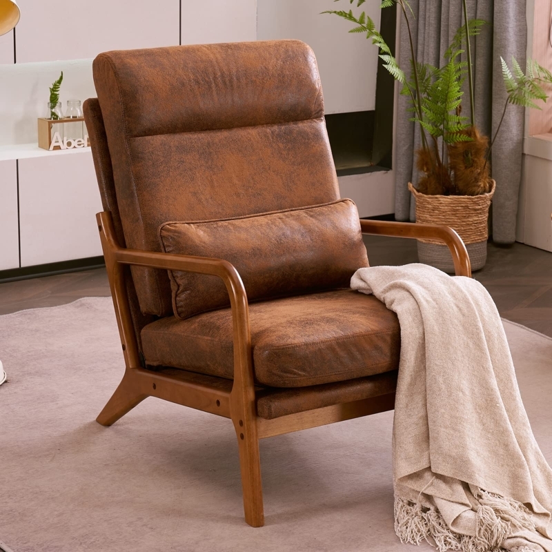 Accent Chair Rustic Brown Microfiber Tapered Legs High Back Reading