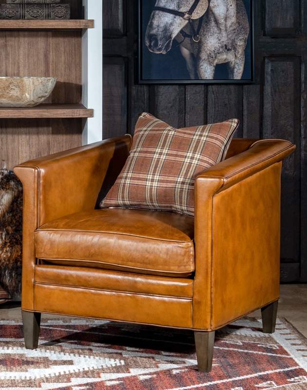 Accent Chair: Saddle Tan Full Grain Leather. Modern Rustic Club Chair.