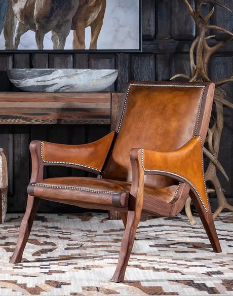 Accent Chair Sculpted Wood Frame Cutout Back Nailhead Trim Modern