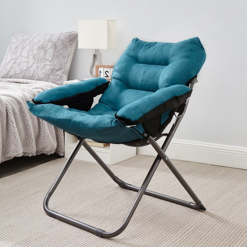 Accent Chair Teal Lake Blue Folding Extra Tall Back Tufted Plush