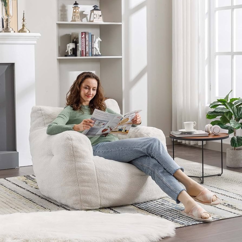 Accent Chair Teddy Fabric Tufted Low Profile Seat