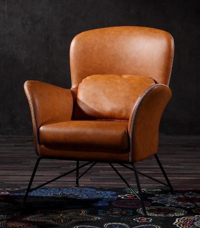 Accent Chair Warm Brown Leather Like Contrast Stitching X Frame Base