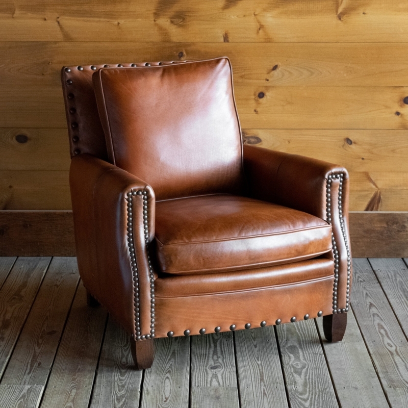 Accent Chair with Rustic Nailhead Trim and Box Seat Cushion