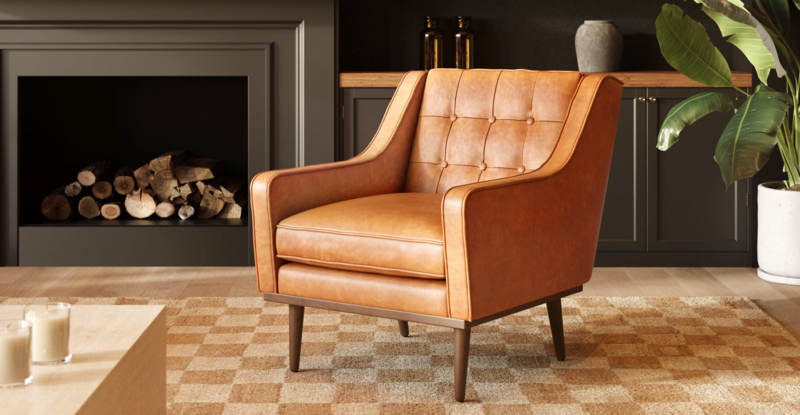Accent Chair with Sloped Track Arms and Button Tufted Backrest