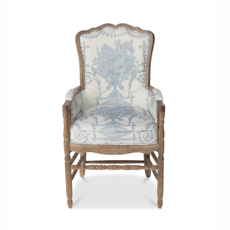 Accent Chair with Spindle Stretchers and Blue Toile Pattern