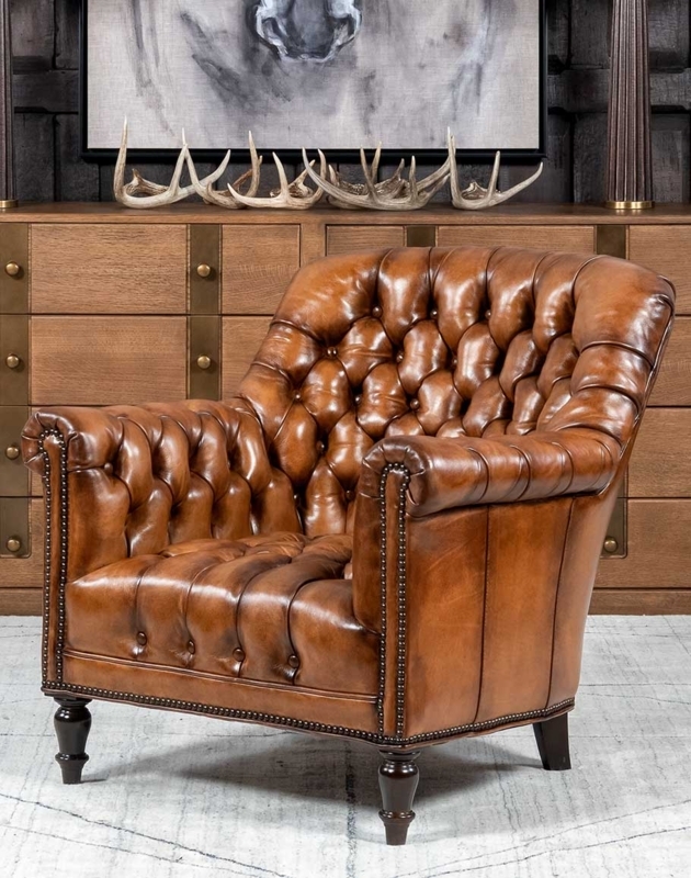 Accent Chair with Wingback Silhouette and Rustic Chesterfield Style