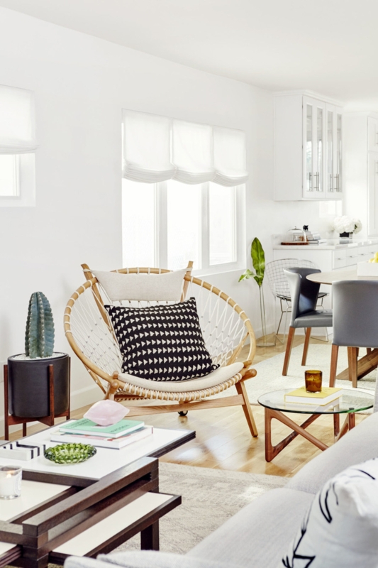Accent Chair, Woven Bowl Seat, Tapered Wood Legs