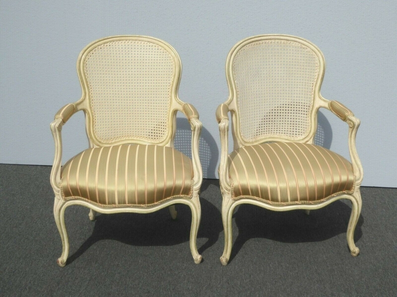 Accent Chairs with Curved Medallion Backs and Striped Fabric
