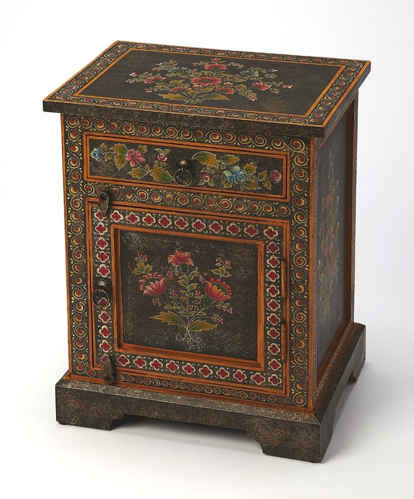 Accent Chest: Charcoal Black with Hand-Painted Floral & Decorative Borders