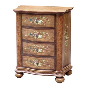 Accent Chest: Distressed Warm Honey Wood Four-Drawer with Bun Feet