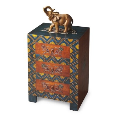 Accent Chest: Eclectic Global Style with Gold Lattice Pattern & Block Feet