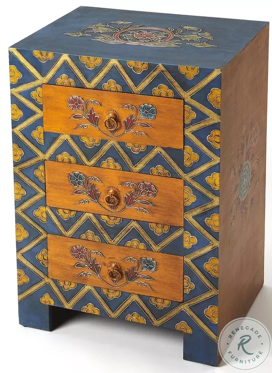 Accent Chest: Navy Blue Bohemian Style with Geometric Diamond Trellis