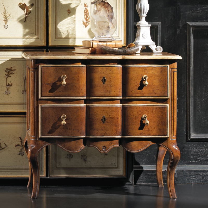 Accent Chest: Petite Honey Wood with Stone-Like Top & Cabriole Legs