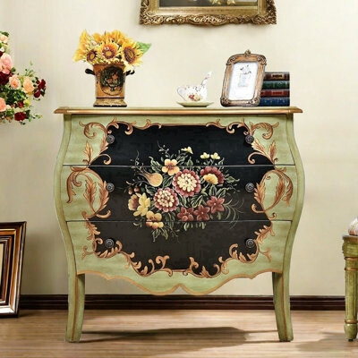 Accent Chest: Rustic Sage Green Bombe Shape with Scalloped Apron Edge