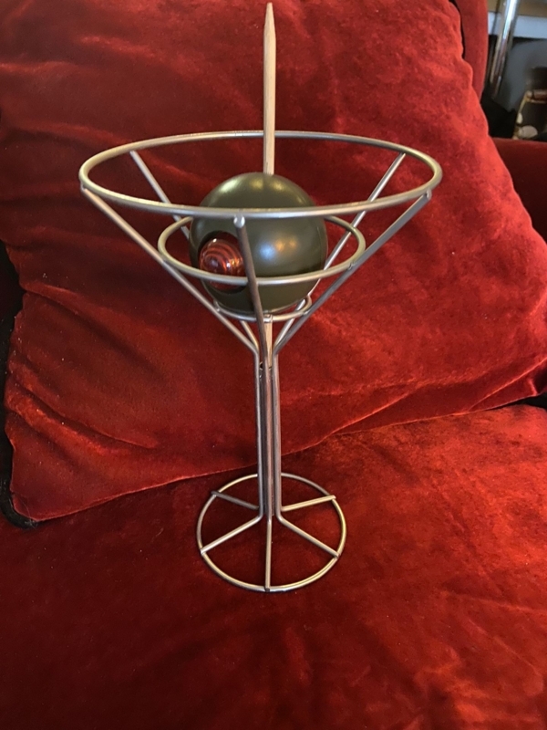 Accent Lamp: Matte Wire Frame Martini Glass, Scarlet Red Pimento.