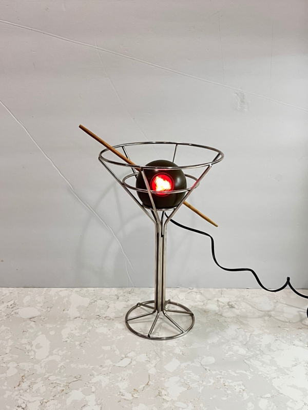 Accent Lamp: Polished Metal Wire Frame with Forest Green and Red Olive.