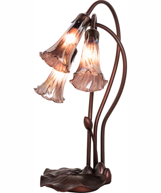 Accent Lamp: Triple Light Lily Pad Base, Iridescent Purple Glass