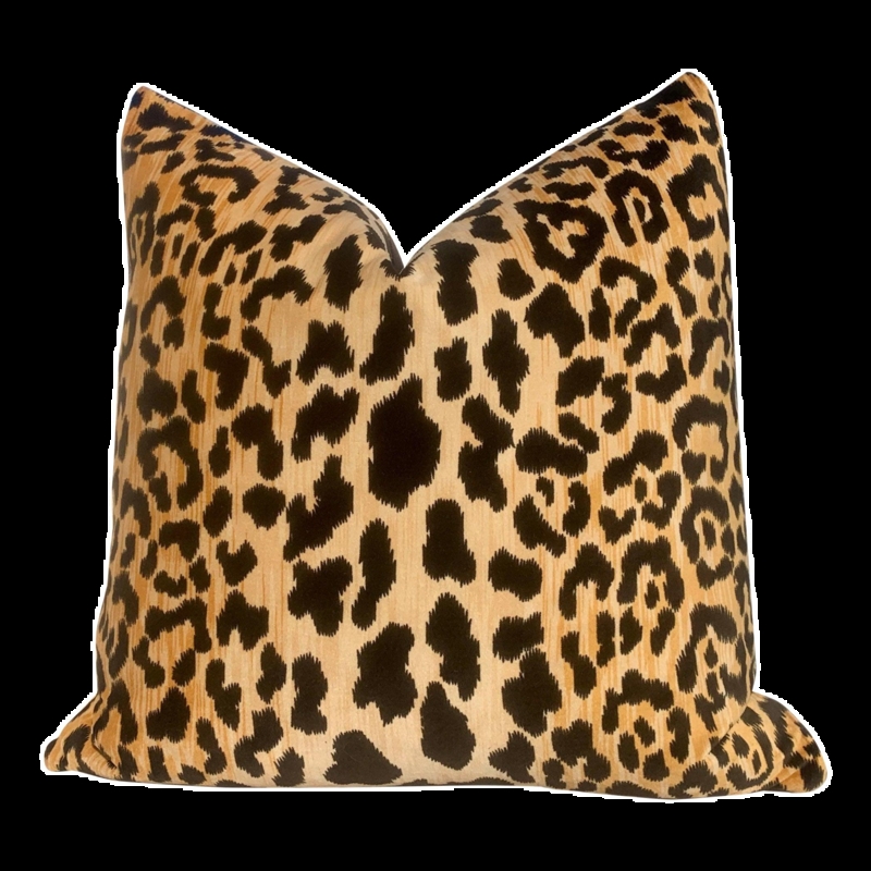 Accent Pillow, Gold and Black Velvet Leopard Print Plush Cushion
