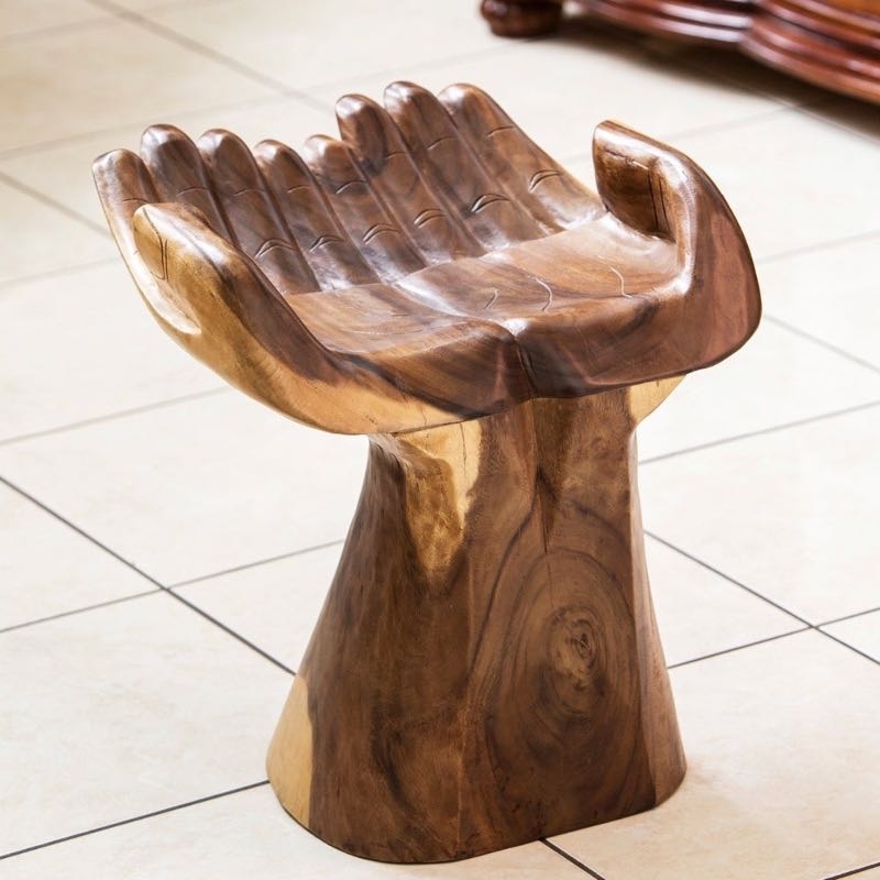 Accent Stool: Sculptural Cupped Palm Seat with Anatomical Carvings