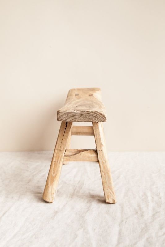 Accent Stool Thick Seat Plank, Rustic Weathered Tan Pedestal