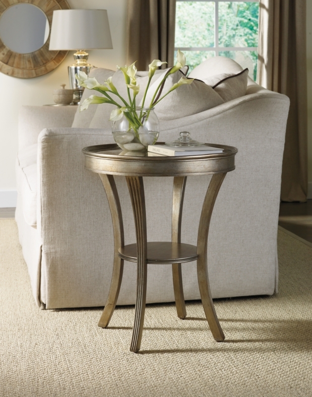 Accent Table Curved Fluted Legs Mirrored Top Champagne Gold Finish Shelf