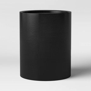 Accent Table Matte Black Horizontal Ribbing Cylindrical Modern