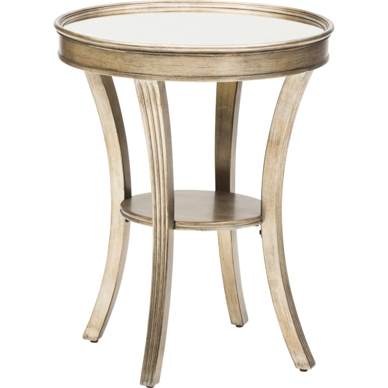 Accent Table Reeded Flared Legs Inset Mirrored Top Distressed Champagne