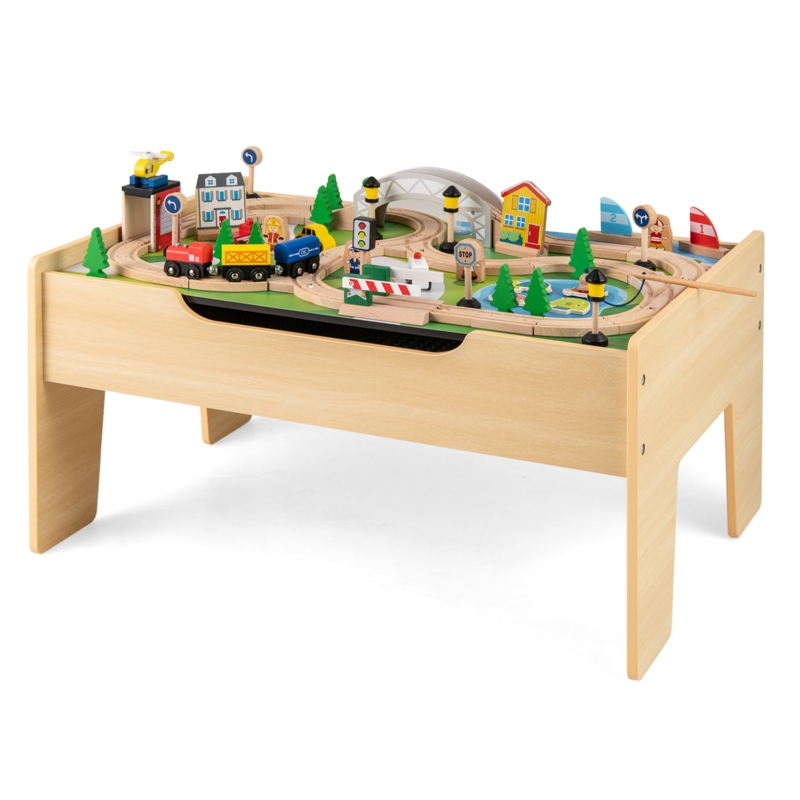 Activity Table Natural Wood With Integrated Track And Hidden Storage